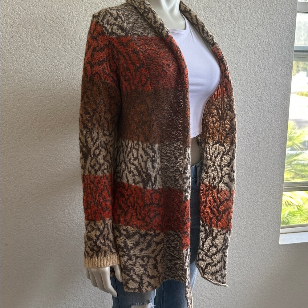 Anthropologie Wool Alpaca blend Cardigan Sweater Colorblock Fall Orange Rust - Picture 3 of 7